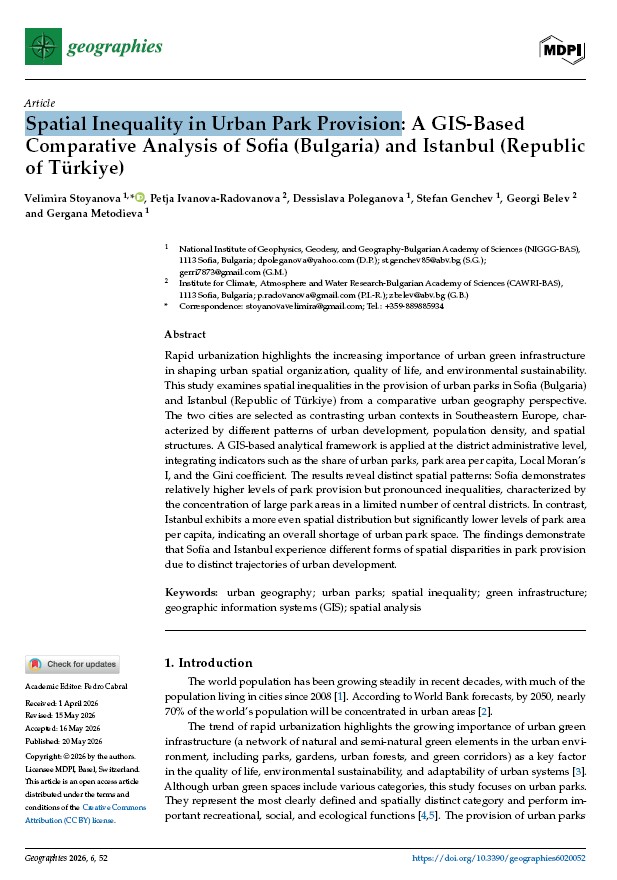 Spatial Inequality in Urban Park Provision: A GIS-Based Comparative Analysis of Sofia (Bulgaria) and Istanbul (Republic of Türkiye)