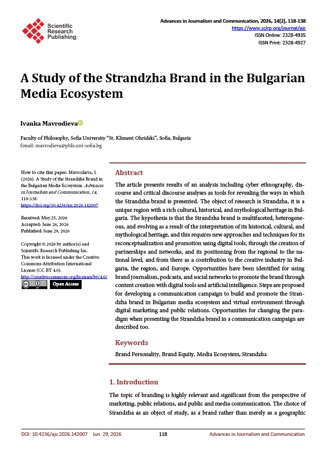 A Study of the Strandzha Brand in the Bulgarian Media Ecosystem